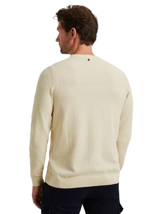 PME Legend Trui creme katoen patroon ronde hals