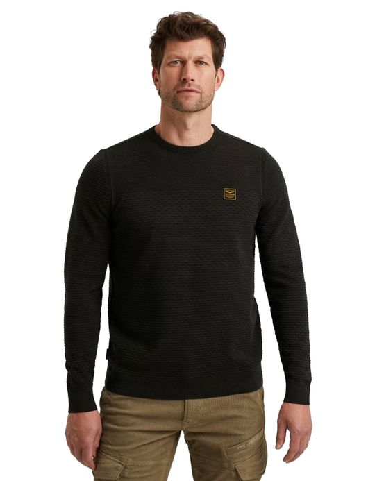 PME Legend Trui zwart ronde hals katoen patroon