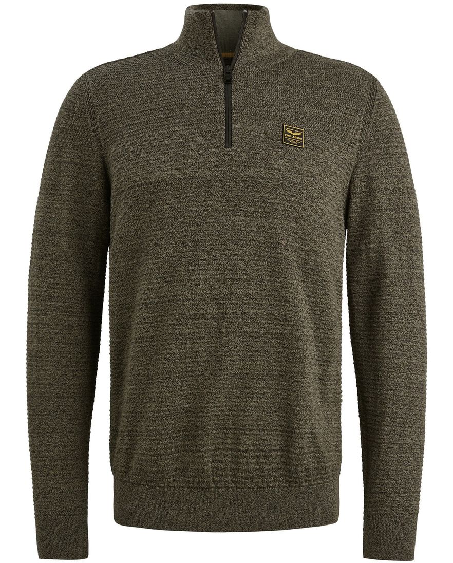 PME Legend Trui groen katoen patroon half zip