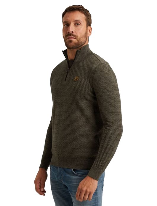 PME Legend Trui groen katoen patroon half zip