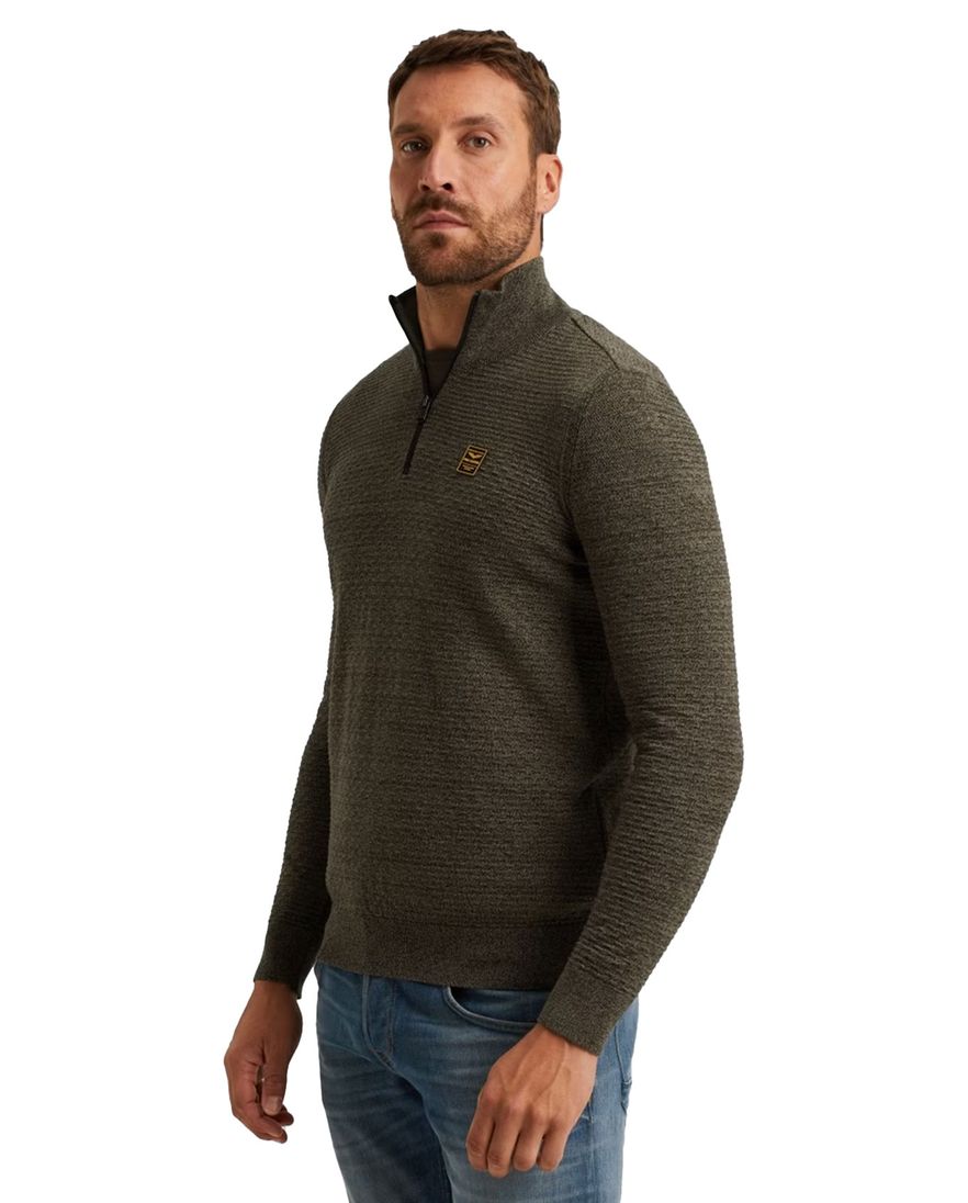 PME Legend Trui groen katoen patroon half zip