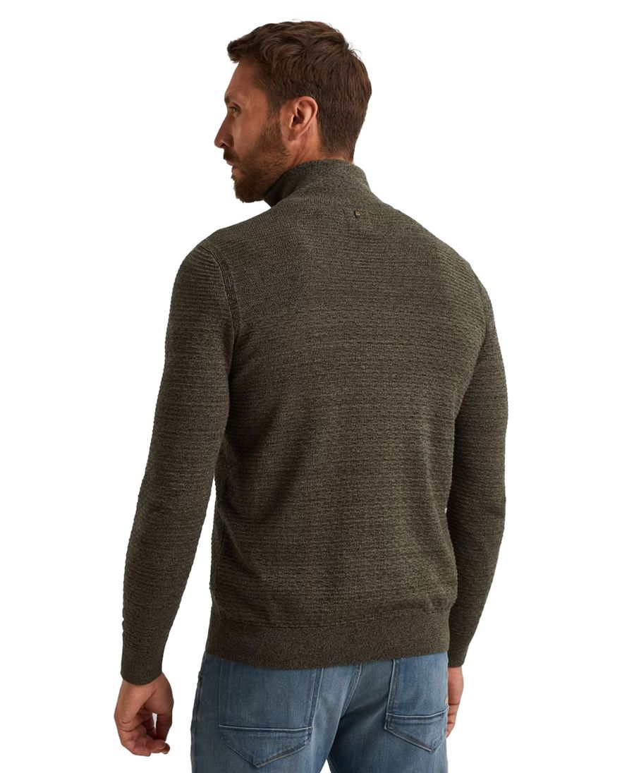 PME Legend Trui groen katoen patroon half zip