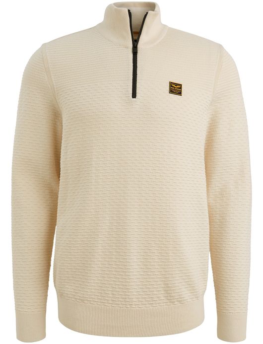 PME Legend Trui creme katoen patroon half zip