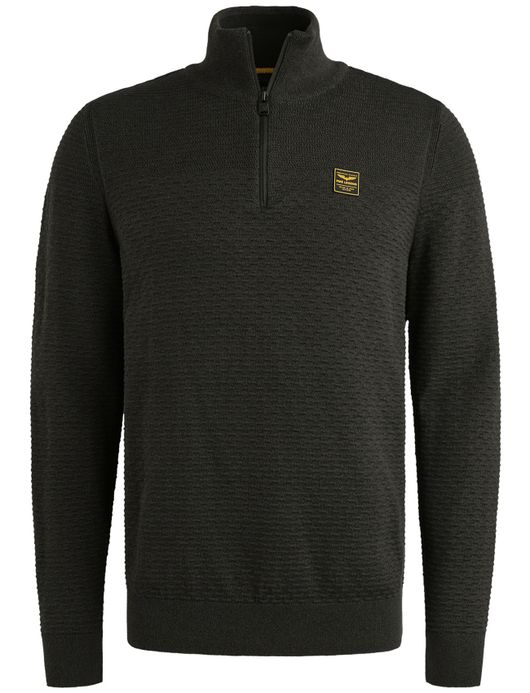 PME Legend Trui zwart katoen patroon half zip