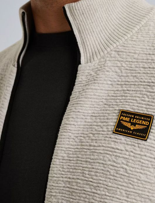 PME Legend Vest beige structuur elleboog patches zwarte rits