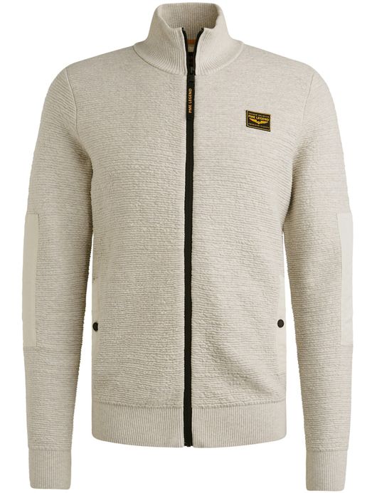 PME Legend Vest beige structuur zwarte rits elleboog patches