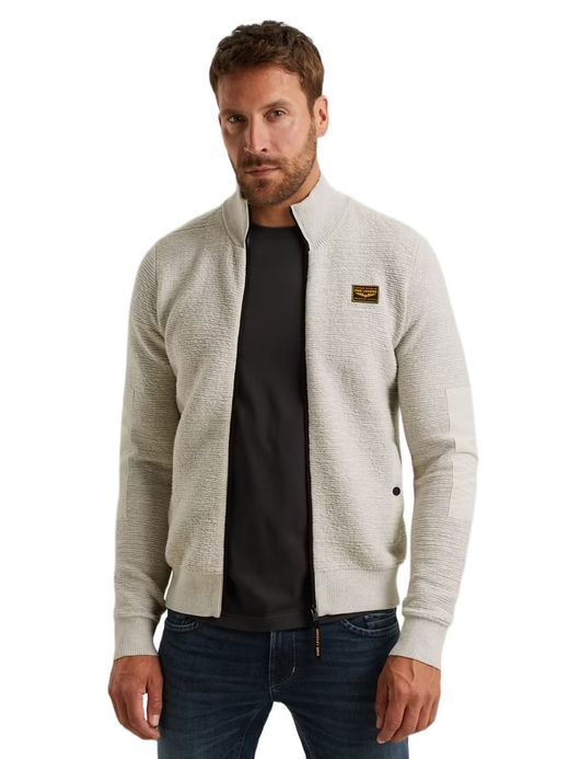 PME Legend Vest beige structuur elleboog patches zwarte rits