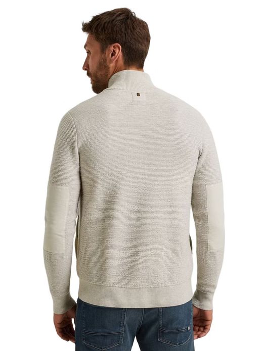 PME Legend Vest beige structuur elleboog patches zwarte rits