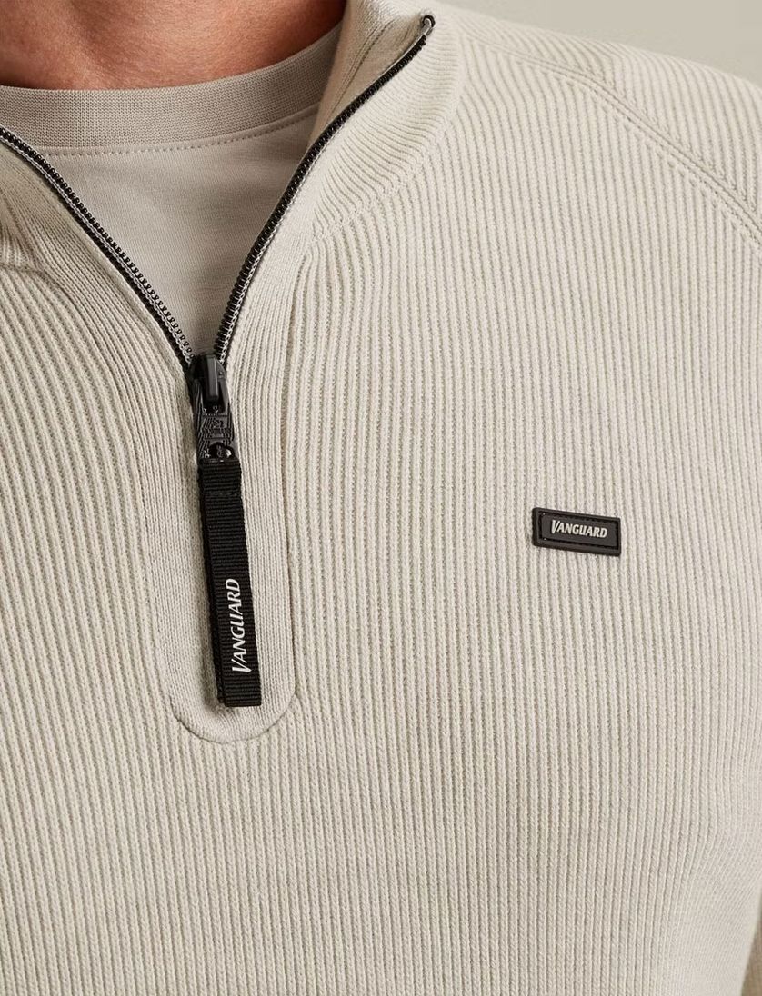 Trui Vanguard Creme Half Zip opstaande kraag zwarte rits
