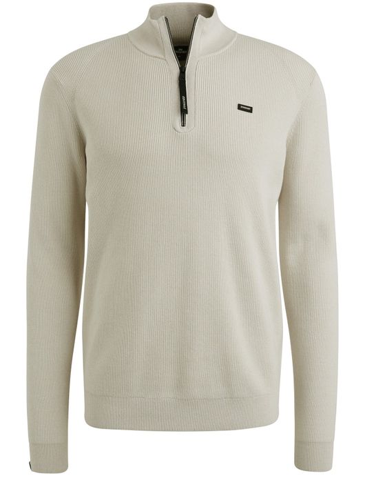 Vanguard Trui Creme Half Zip zwarte rits opstaande kraag