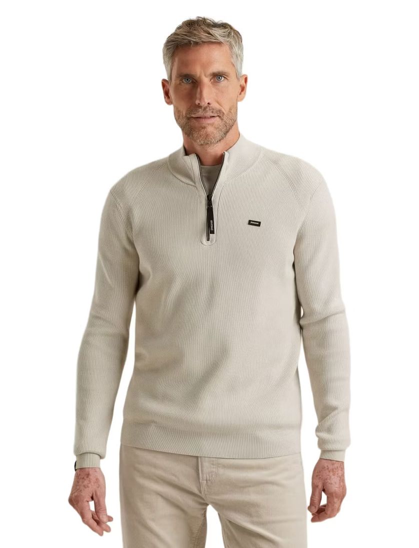 Trui Vanguard Creme Half Zip opstaande kraag zwarte rits
