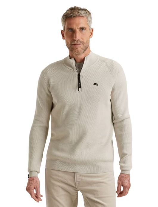 Vanguard Trui Creme Half Zip zwarte rits opstaande kraag