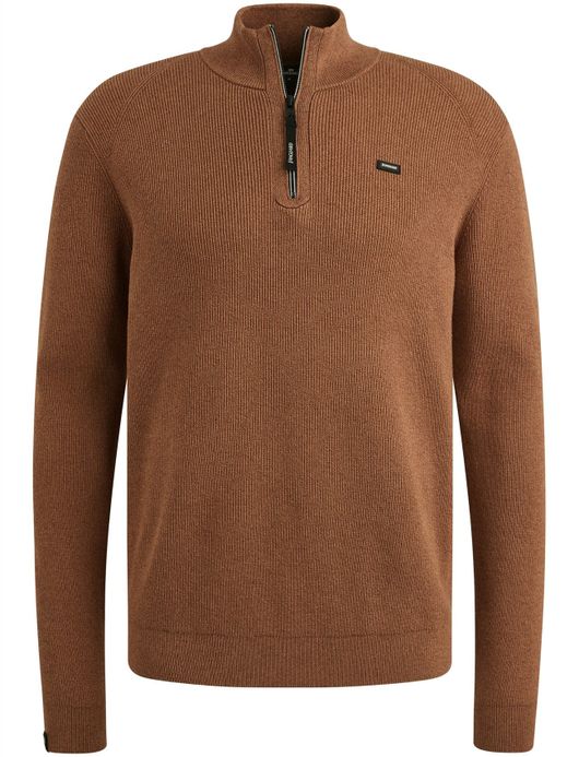 Vanguard Trui Bruin Half Zip zwarte rits opstaande kraag