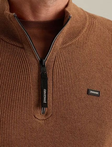 Trui Vanguard Bruin Half Zip opstaande kraag zwarte rits