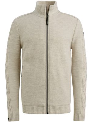 Vanguard Vest Vanguard Beige rits merinowol gebreide mouwen