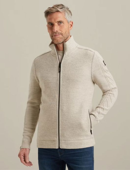 Vanguard Vest Beige rits gebreide mouwen merinowol