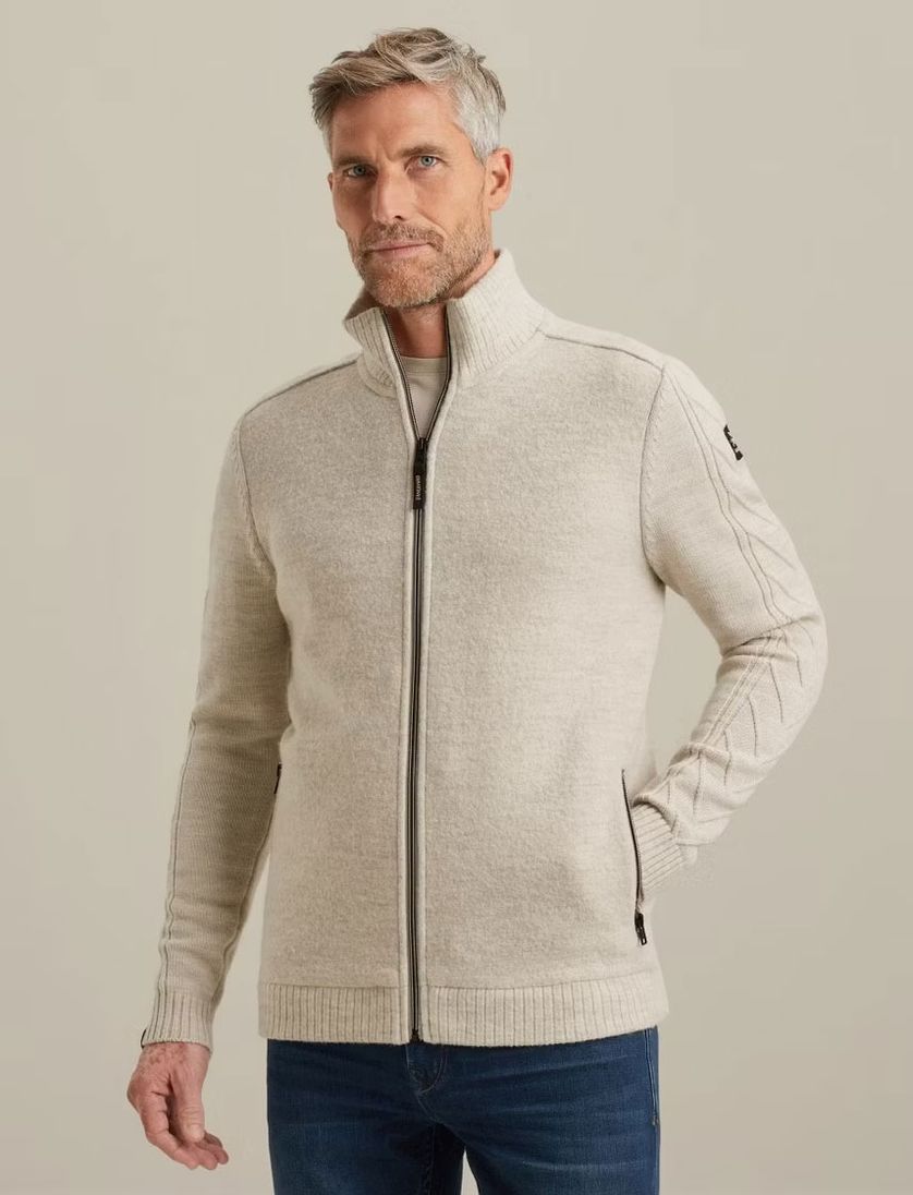 Vest Vanguard Beige rits merinowol gebreide mouwen