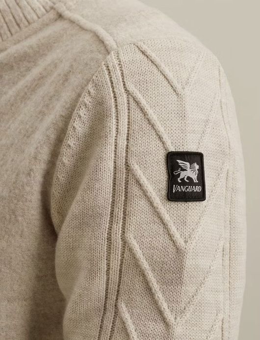 Vanguard Vest Beige rits gebreide mouwen merinowol