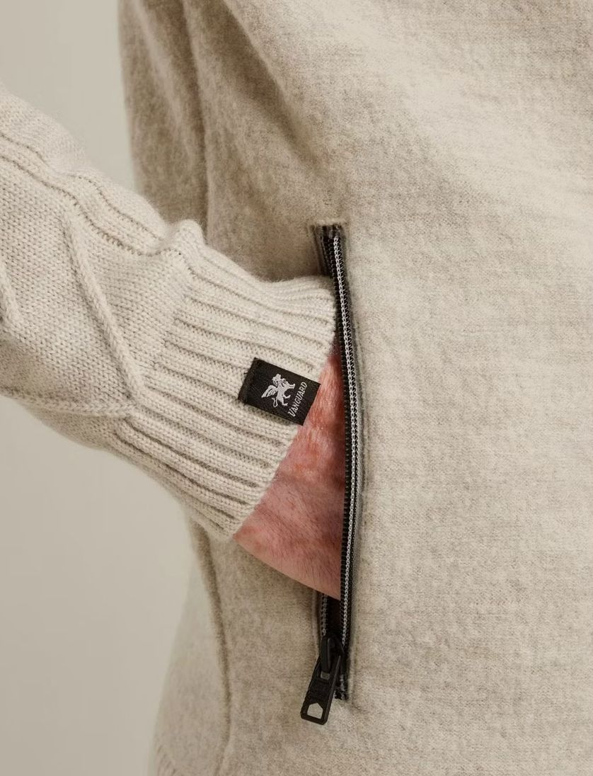 Vest Vanguard Beige rits merinowol gebreide mouwen