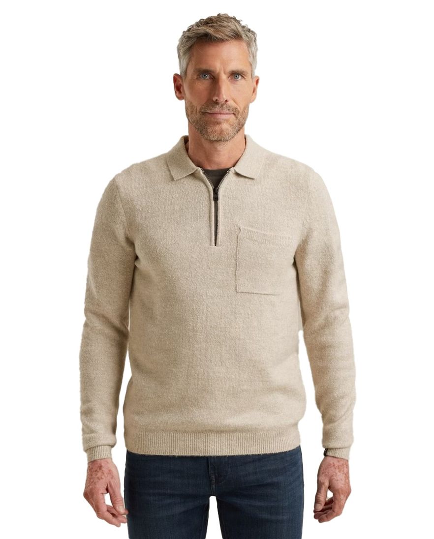 Vanguard half zip effen trui beige