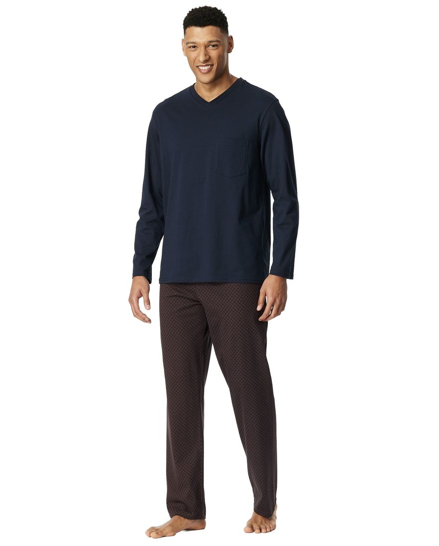 Schiesser pyjama rood en donkerblauw