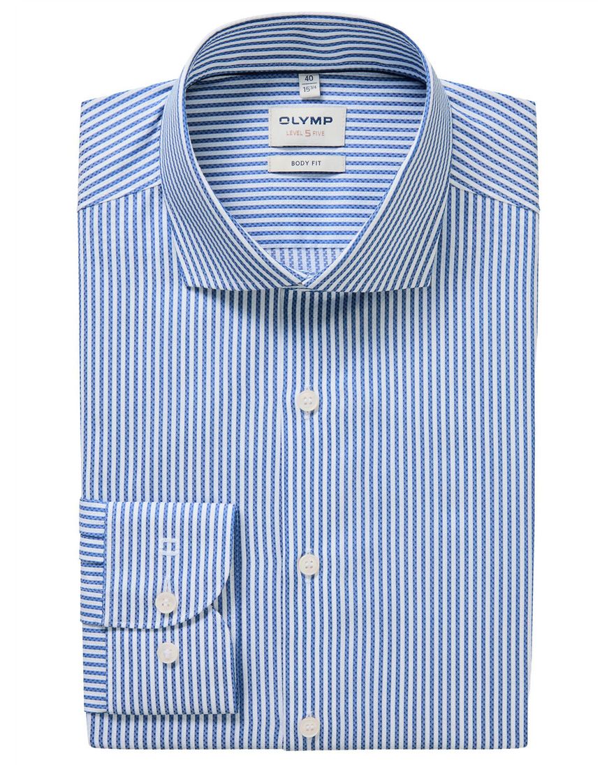 Olymp Level Five blauw gestreept overhemd body fit tijdloos