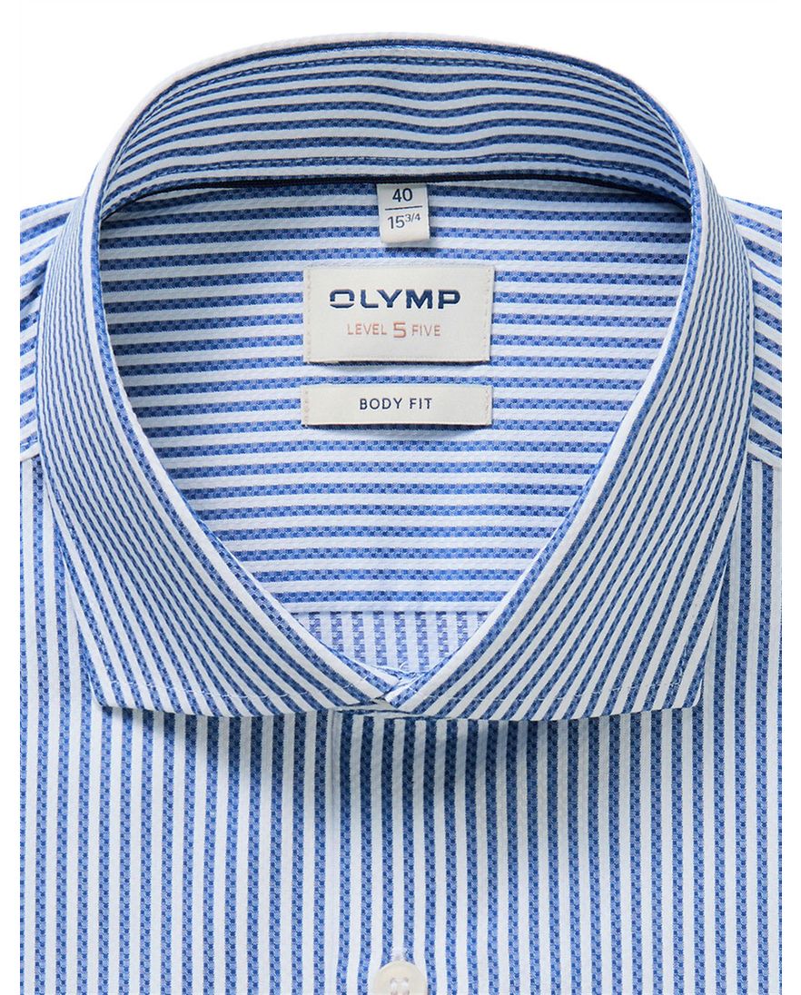Olymp Level Five blauw gestreept overhemd body fit tijdloos