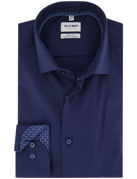 Olymp level 5 body fit overhemd donkerblauw slim fit