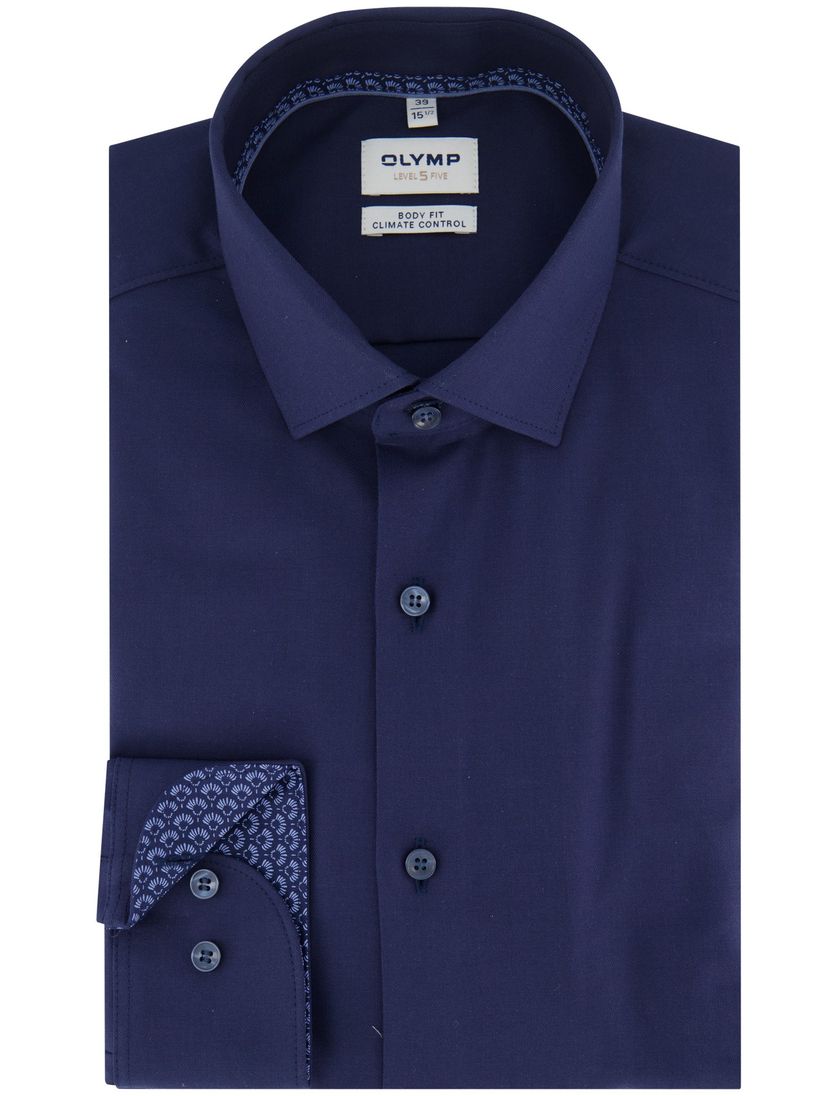 Olymp level 5 body fit overhemd donkerblauw effen