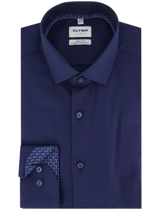 Olymp level 5 body fit overhemd donkerblauw slim fit