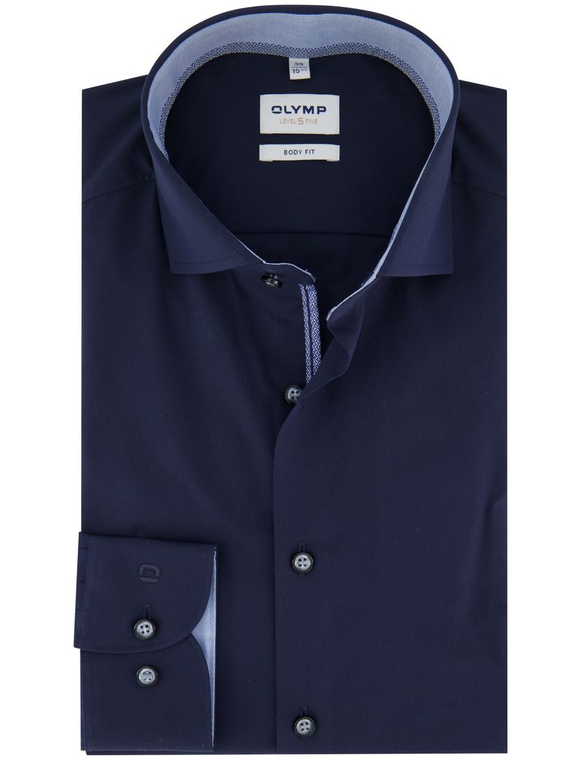 Olymp overhemd level 5 body fit effen donkerblauw