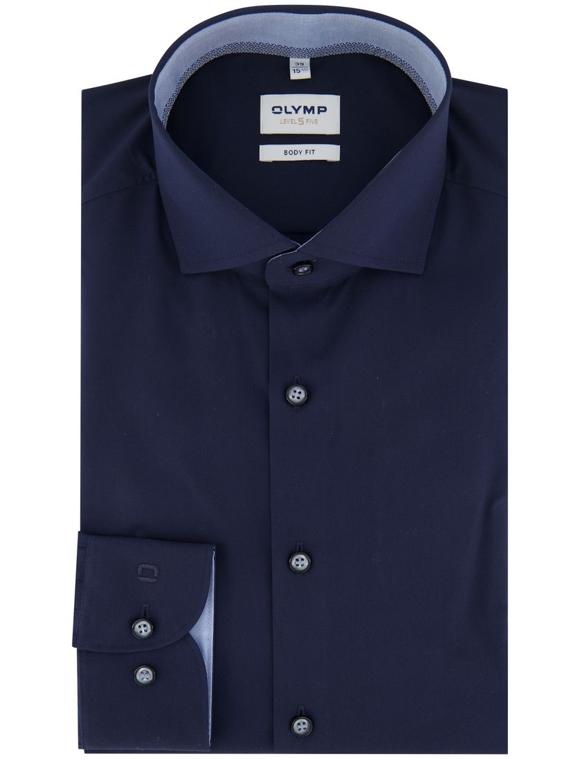 Olymp overhemd level 5 body fit effen donkerblauw