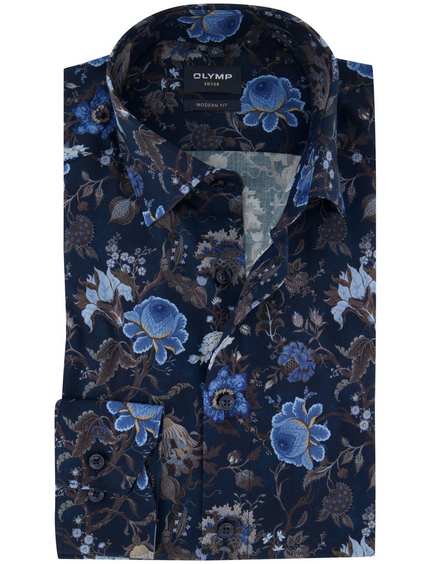 Olymp modern fit overhemd donkerblauw print