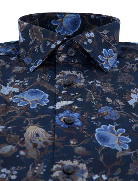 Olymp Modern Fit overhemd donkerblauw geprint