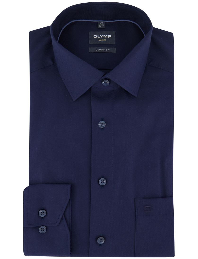 Donkerblauw Olymp Modern Fit overhemd katoen