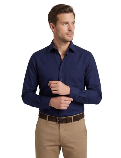 Olymp Overhemd Modern Fit donkerblauw effen katoen