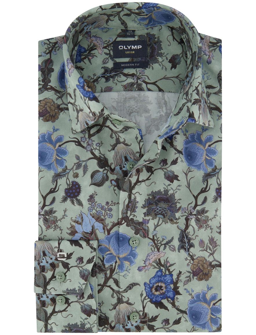 Olymp overhemd groen geprint katoen