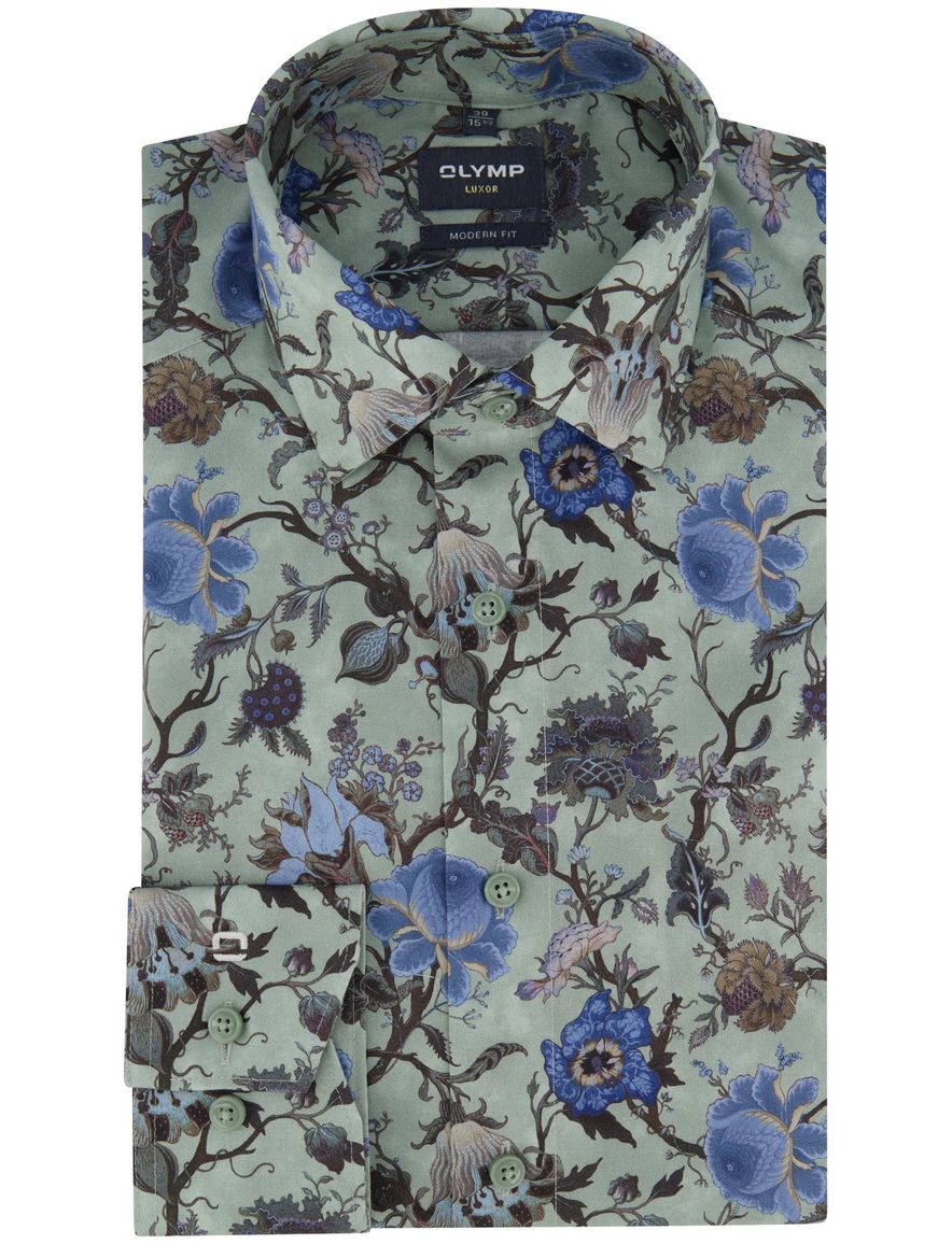 Olymp overhemd groen geprint katoen