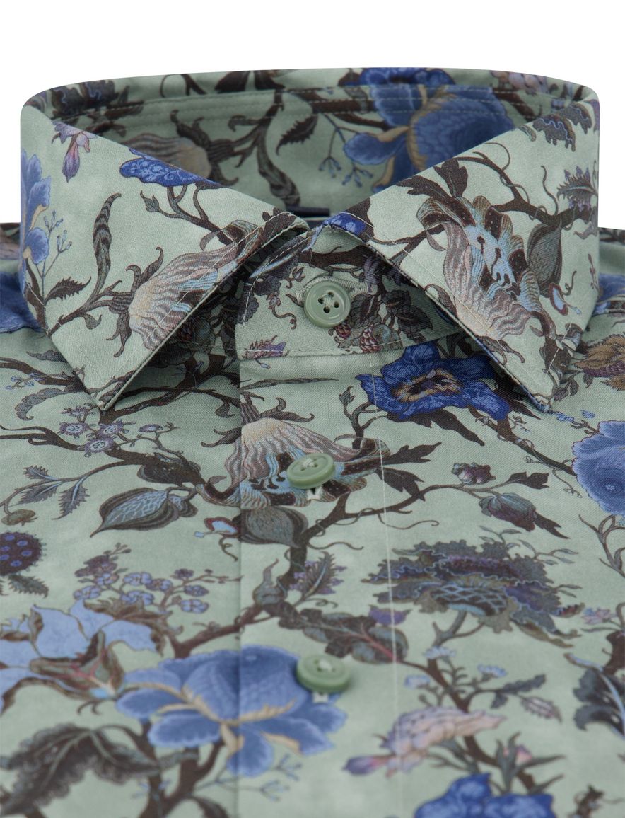 Olymp overhemd groen geprint katoen