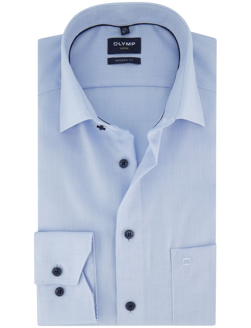 Olymp overhemd lichtblauw geprint katoen