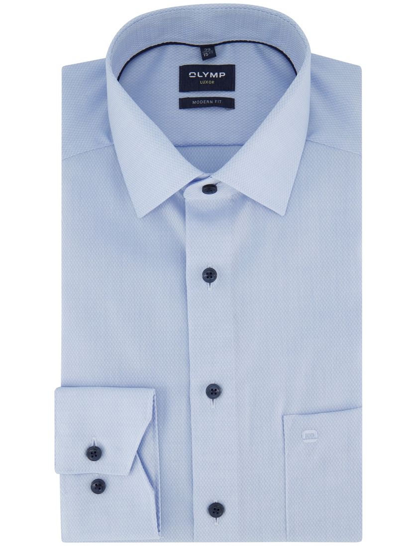 Olymp overhemd lichtblauw geprint katoen