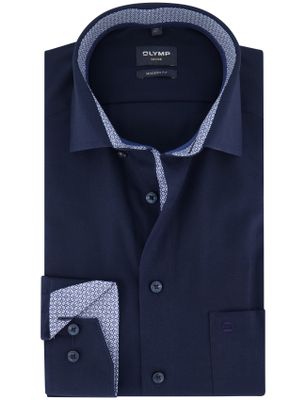 Olymp Olymp overhemd navy effen katoen