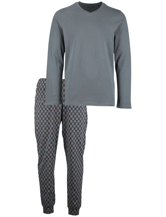 Schiesser lange pyjama katoen blauw effen