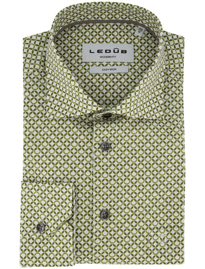 Ledub overhemd mouwlengte 7 print groen 100% katoen