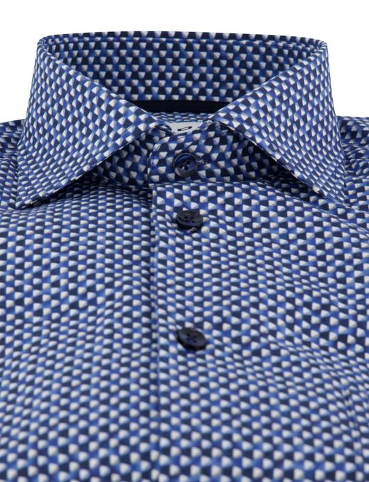 Ledub modern fit overhemd mouwlengte 7 blauw geprint wide collar