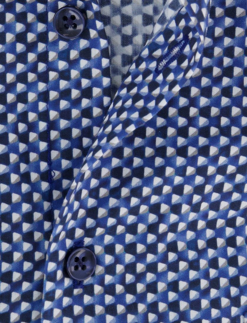Ledub modern fit overhemd mouwlengte 7 blauw geprint 100% katoen