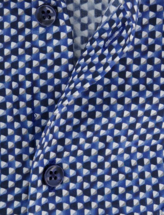 Ledub modern fit overhemd mouwlengte 7 blauw geprint wide collar