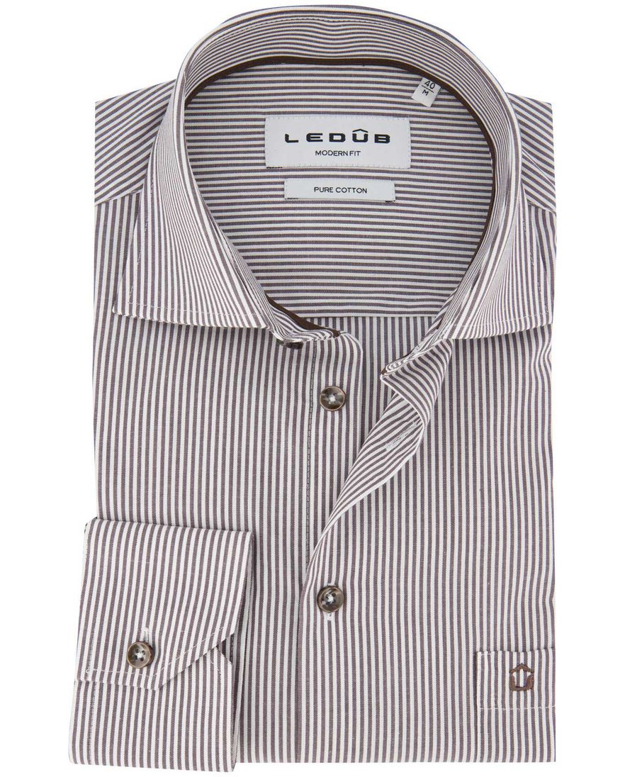gestreept Ledub overhemd bruin katoen