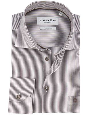 Ledub Ledub gestreept overhemd bruin katoen