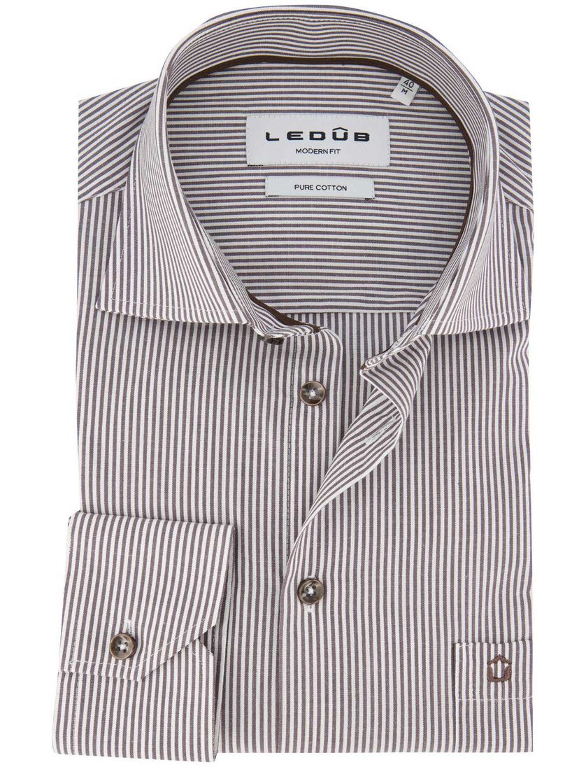 Ledub gestreept overhemd bruin katoen